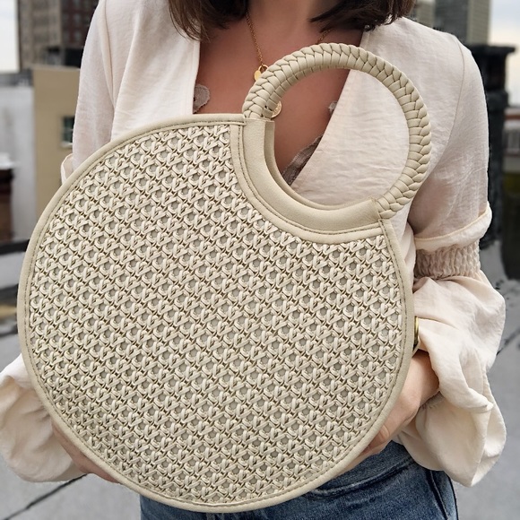 🆕Mimo Brown Woven Circle Top Handle Bag - Picture 8 of 8